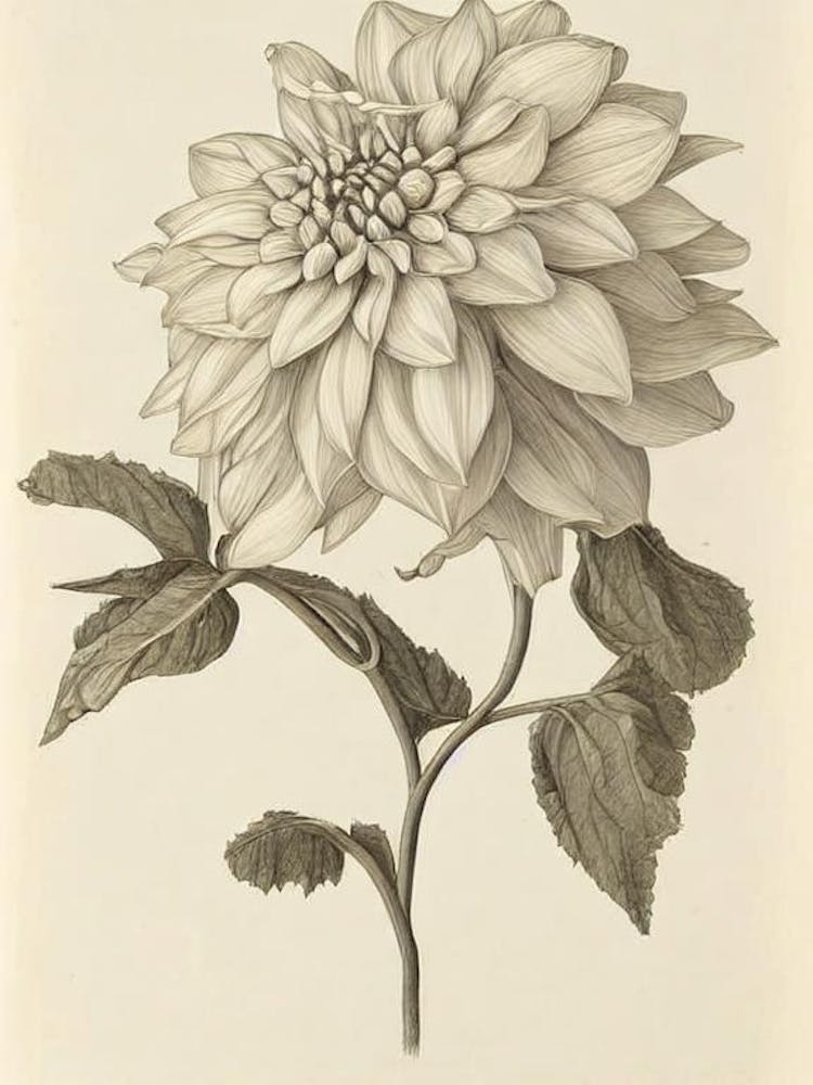 Dahlia Vintage Botanical Flower