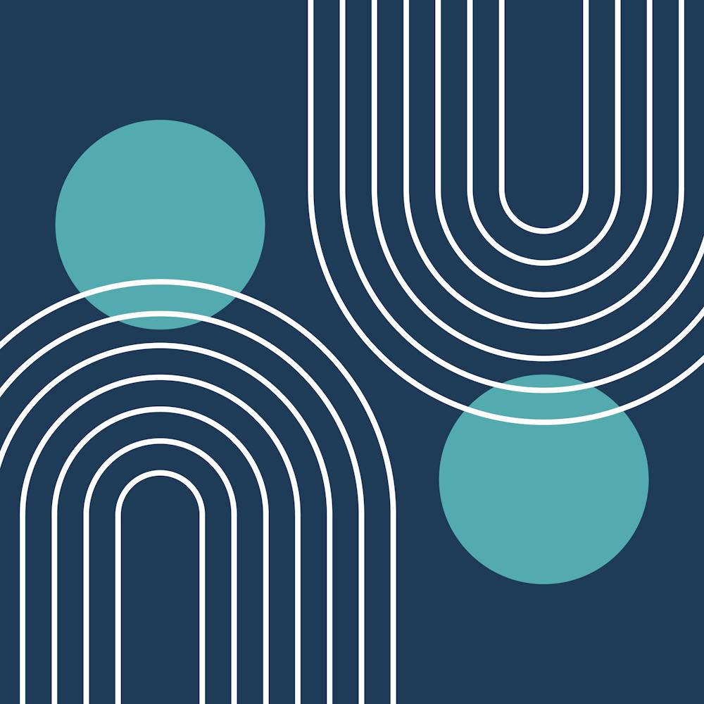 Mid Century Modern Geometric B11 In Navy Blue And Teal (Rainbow And Sun Abstract) 02