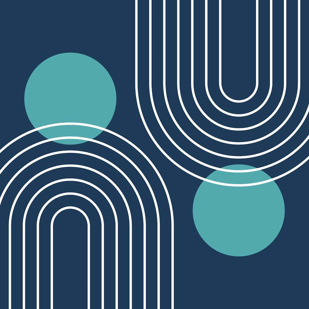 Mid Century Modern Geometric B11 In Navy Blue And Teal (Rainbow And Sun Abstract) 02