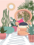 Grey Cat And Boho Chair