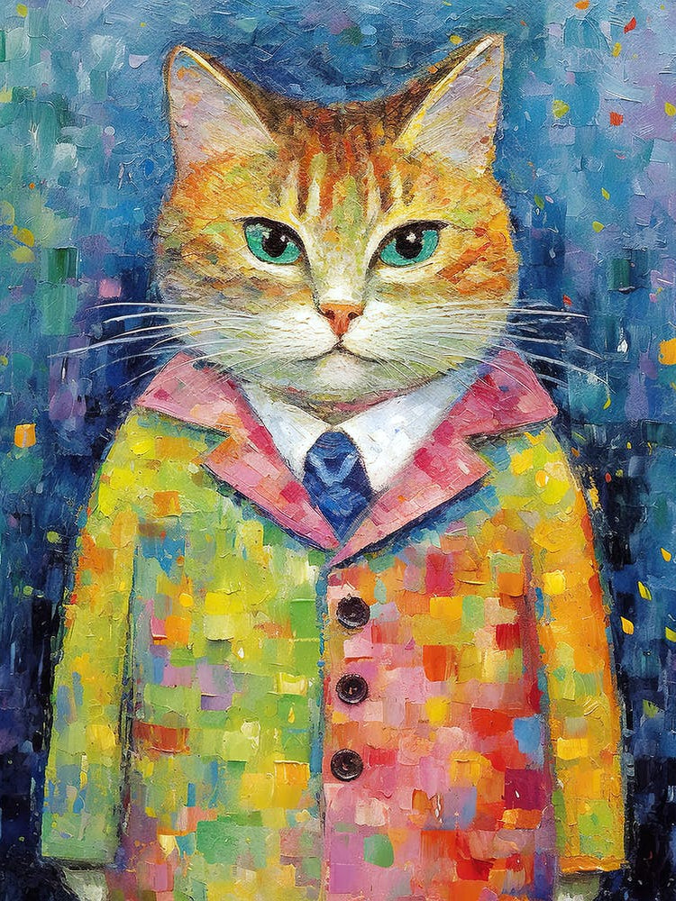 Whiskered Runway; Oil Painted Cat Chic