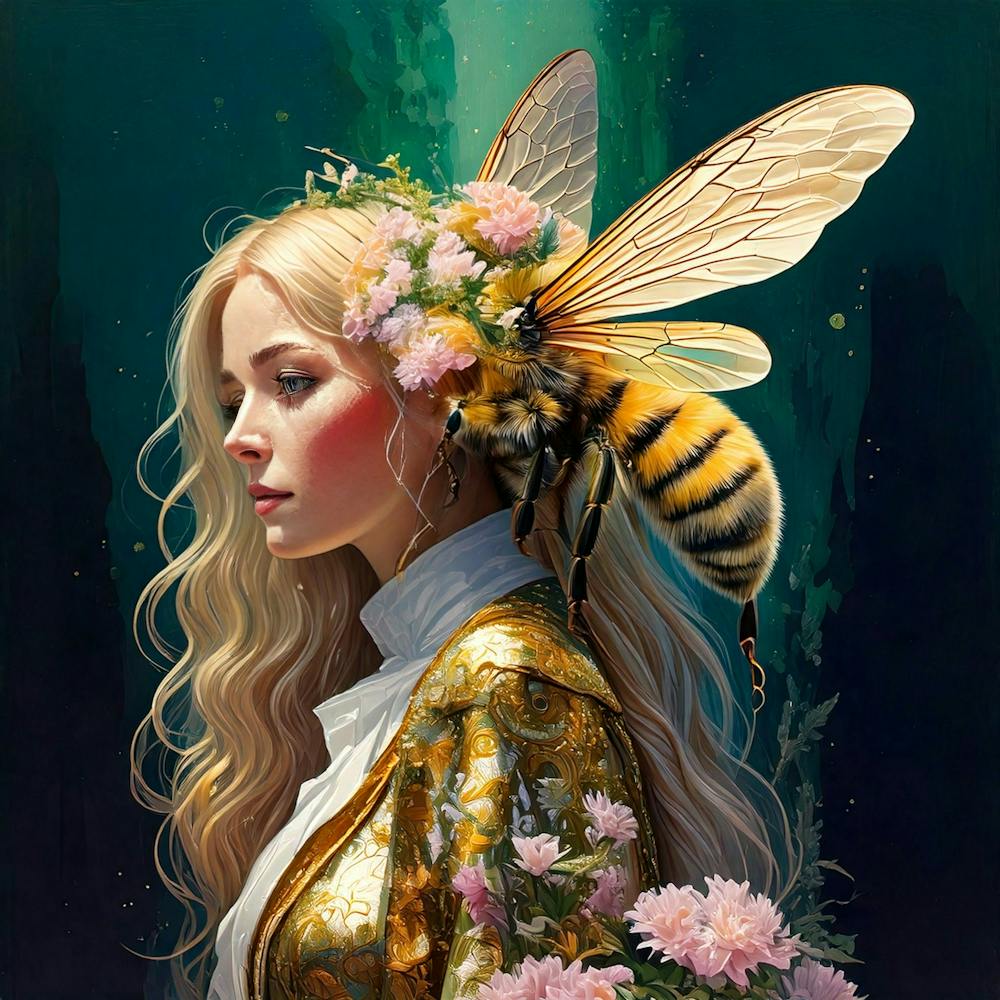 Firefly Surrealistic, Realistic, Painting, Bee, Human, Hybrid, Royal, Portrait, Side View, Fantasy, (8)