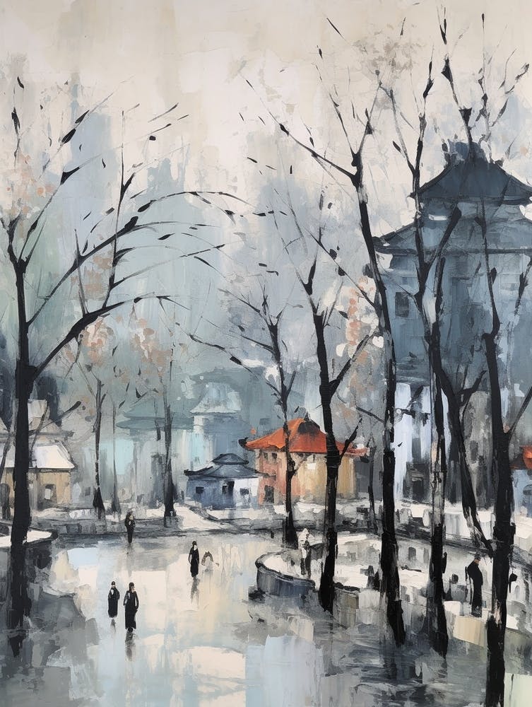 Winter City Park Painting Peoples Park Shanghai China 3