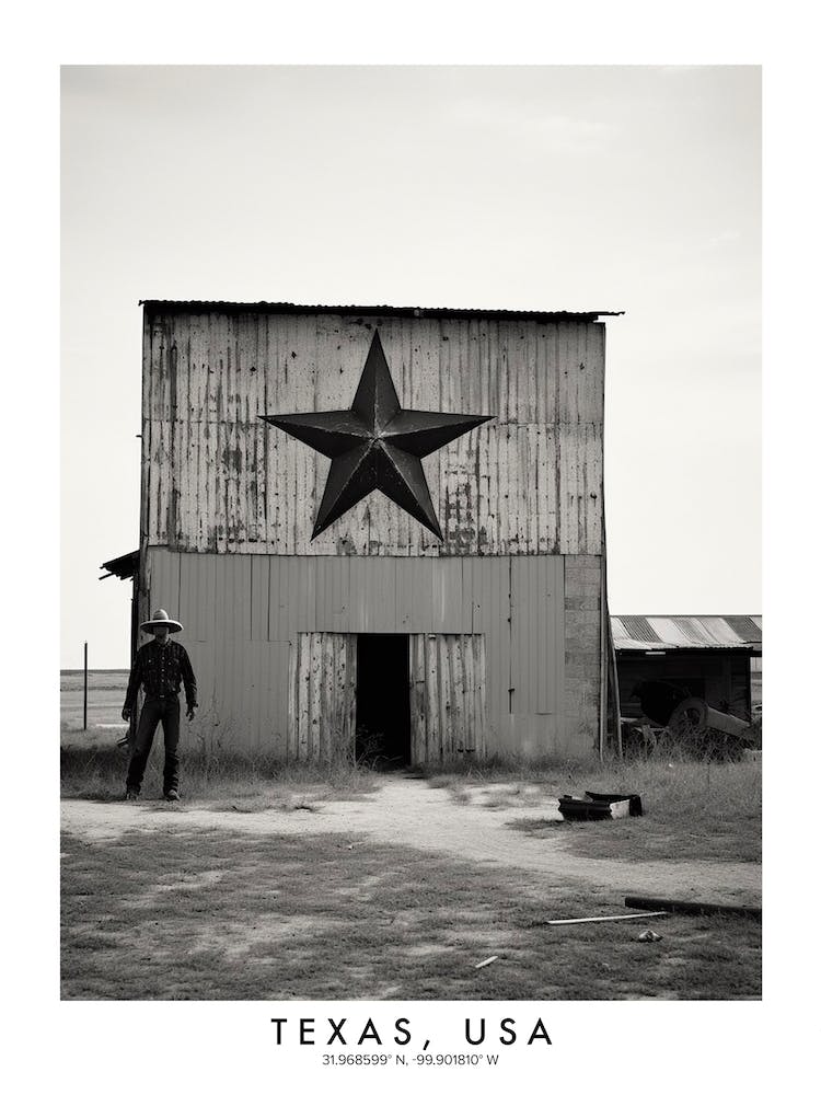 Poster Of Texas, Usa, Black And White Analogue Photograph 3