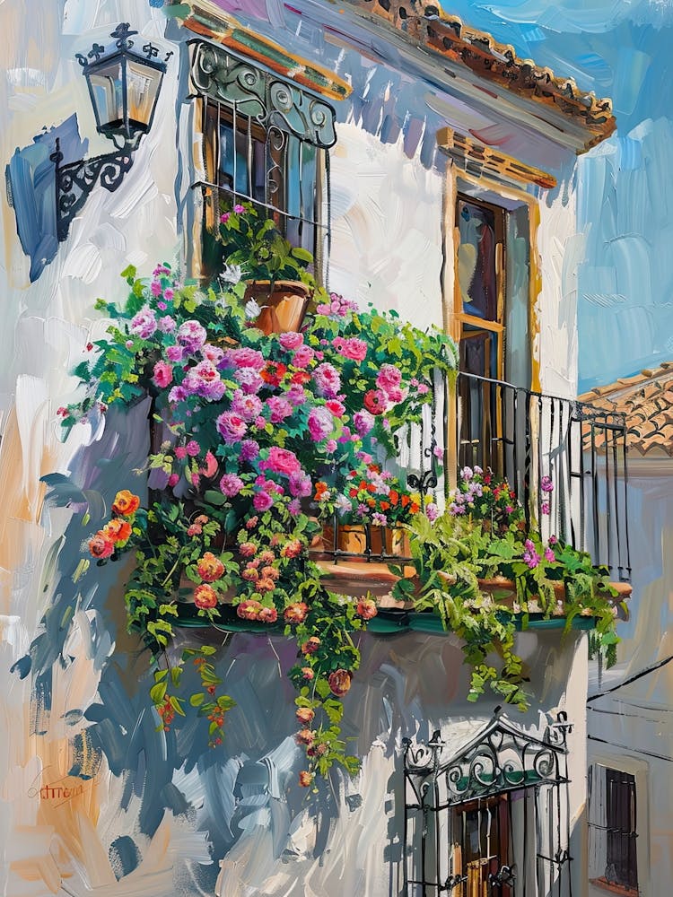 Balcony View Painting In Malaga 3