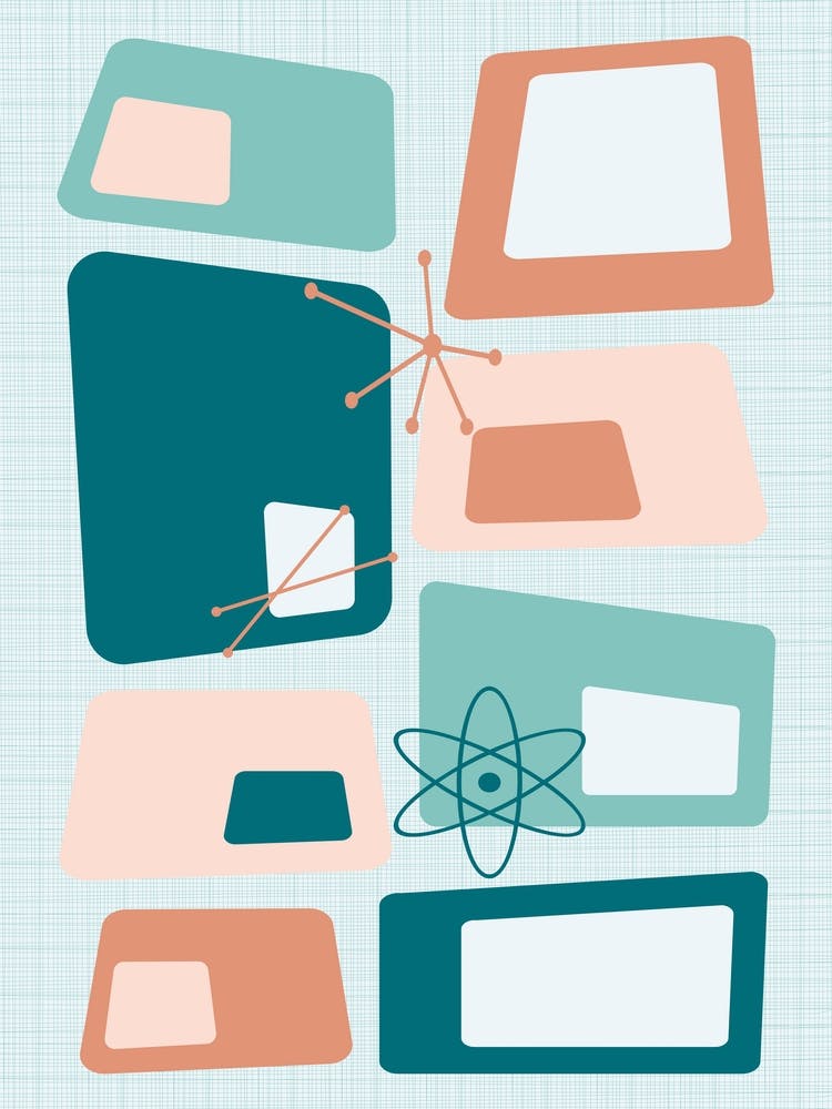 Mid Century Abstract Blocks 18 Teal, Peach, and Salmon