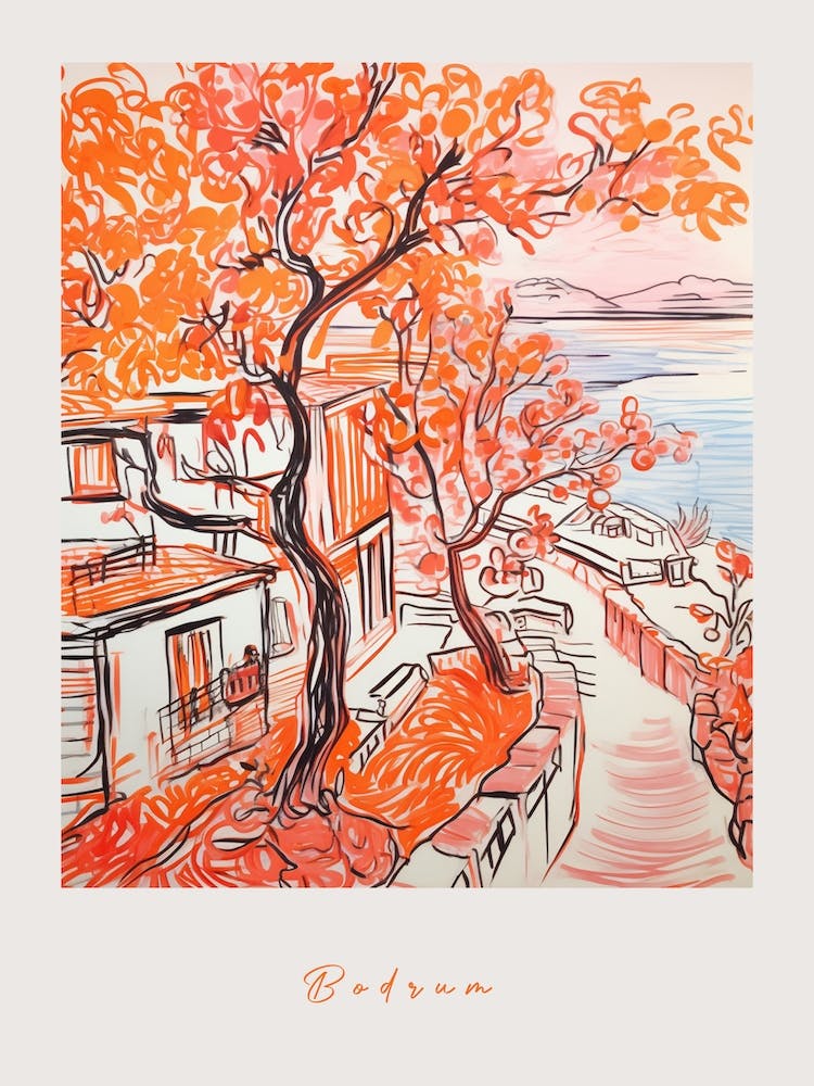 Bodrum Turkey Orange Drawing Poster