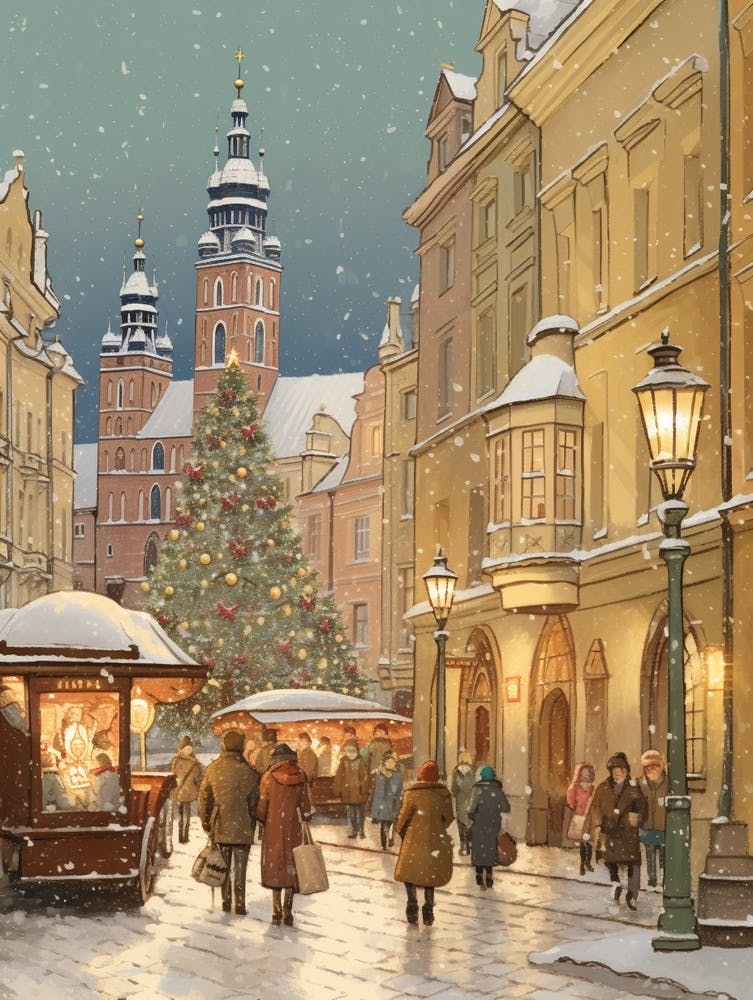 Vintage Winter Illustration Krakow Poland 3