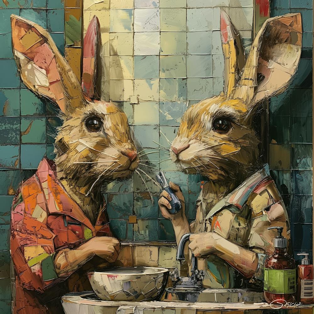 Rabbits Brushing Teeth