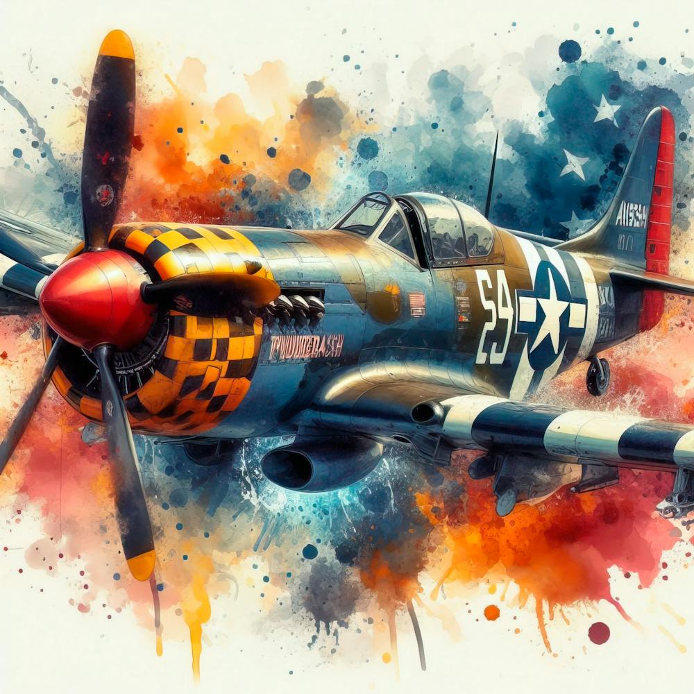 P 47 Thunderbolt At Full Speed Watercolor Splash Well Defined 8k 4