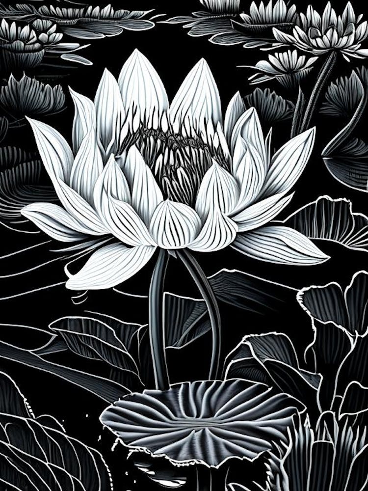 Water Lily Wildflower Linocut 2