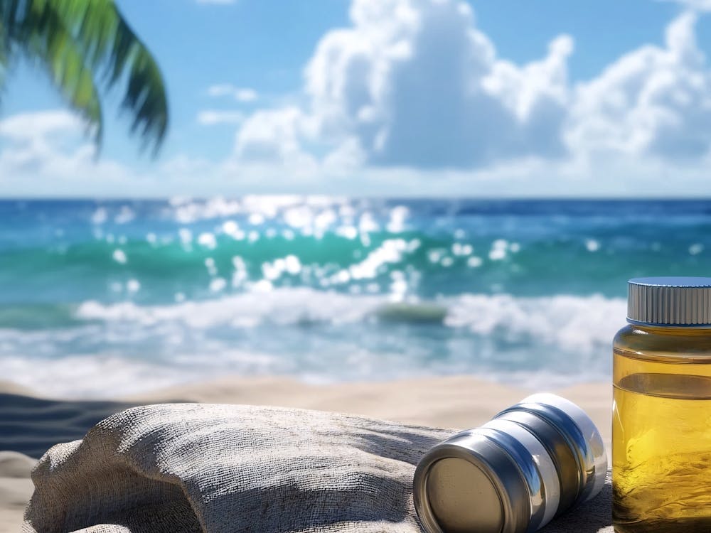 Bottle Of Oil On The Beach