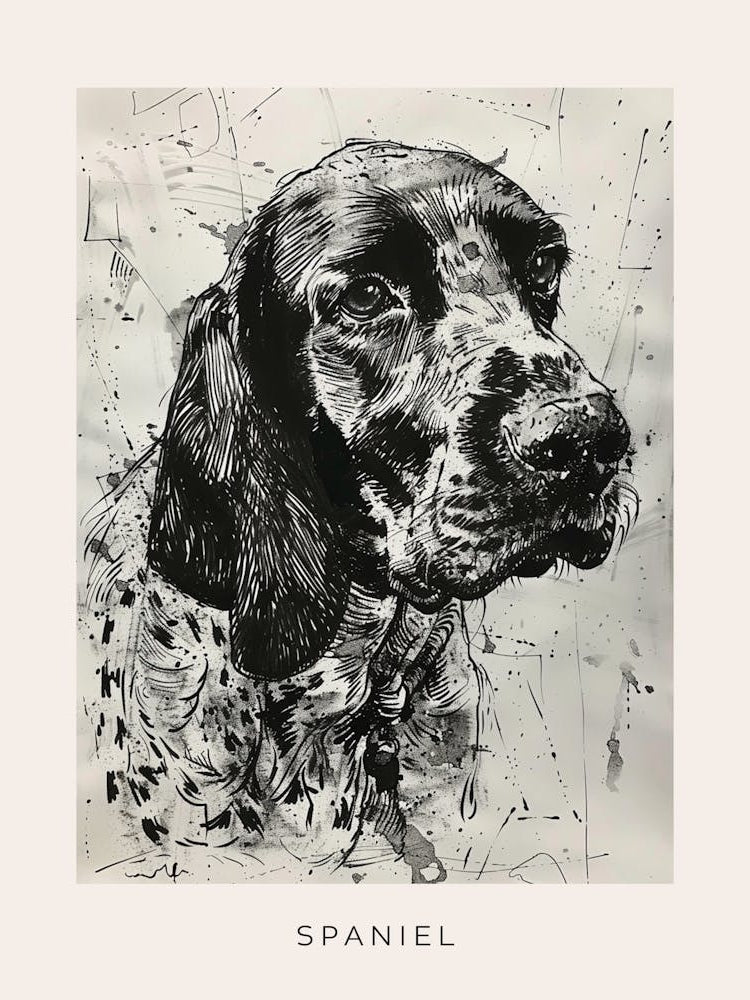 Spaniel Detailed Line Sketch 2 Poster
