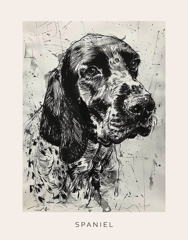 Spaniel Detailed Line Sketch 2 Poster