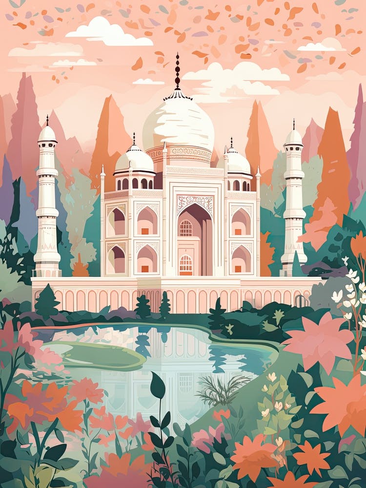 Taj Mahal   Agra, India   Cute Botanical Illustration Travel 3