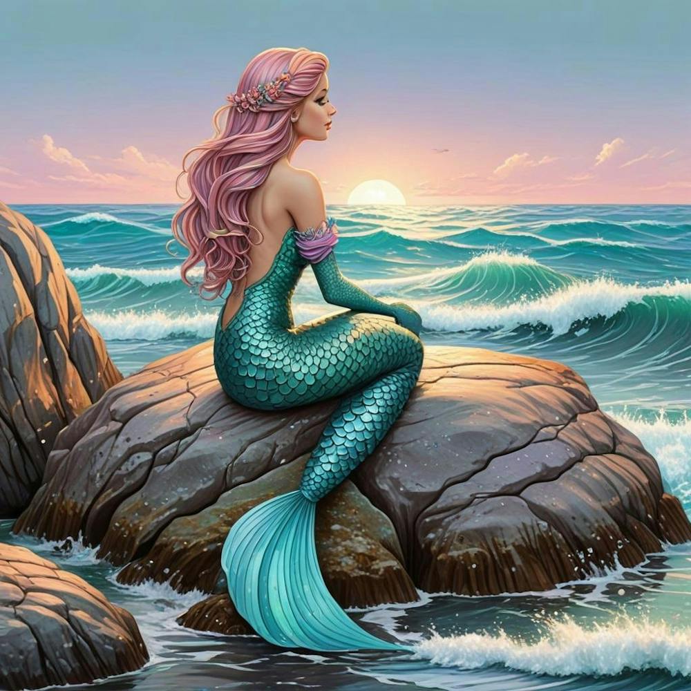 Tile Mural Mermaid Sitting On A Rock Sea Ocean Kitchen Bathroom Wall Backsplash (1)