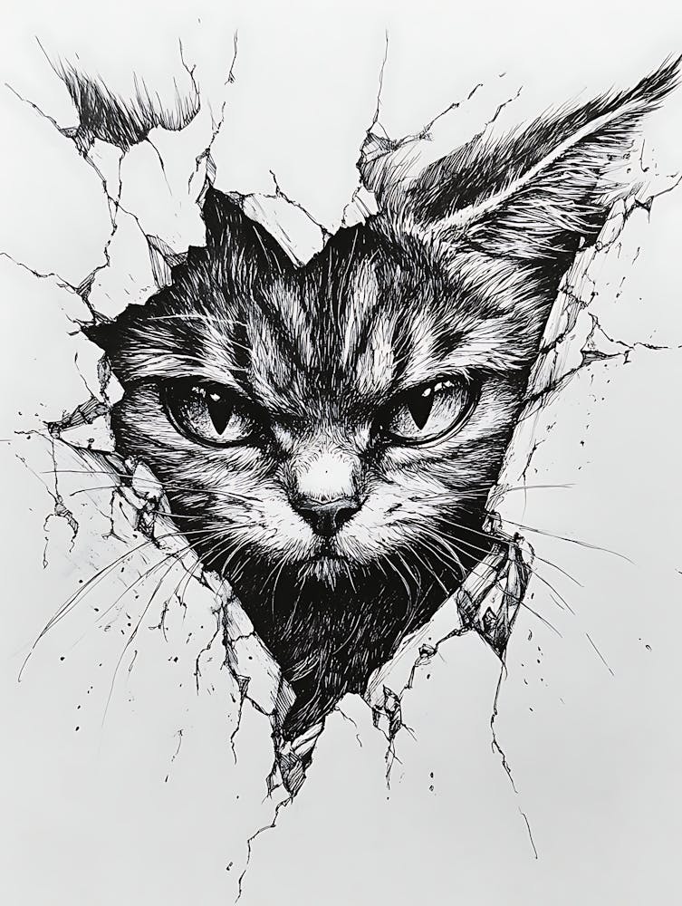 Angry Cat Watching from Wall Hole 21