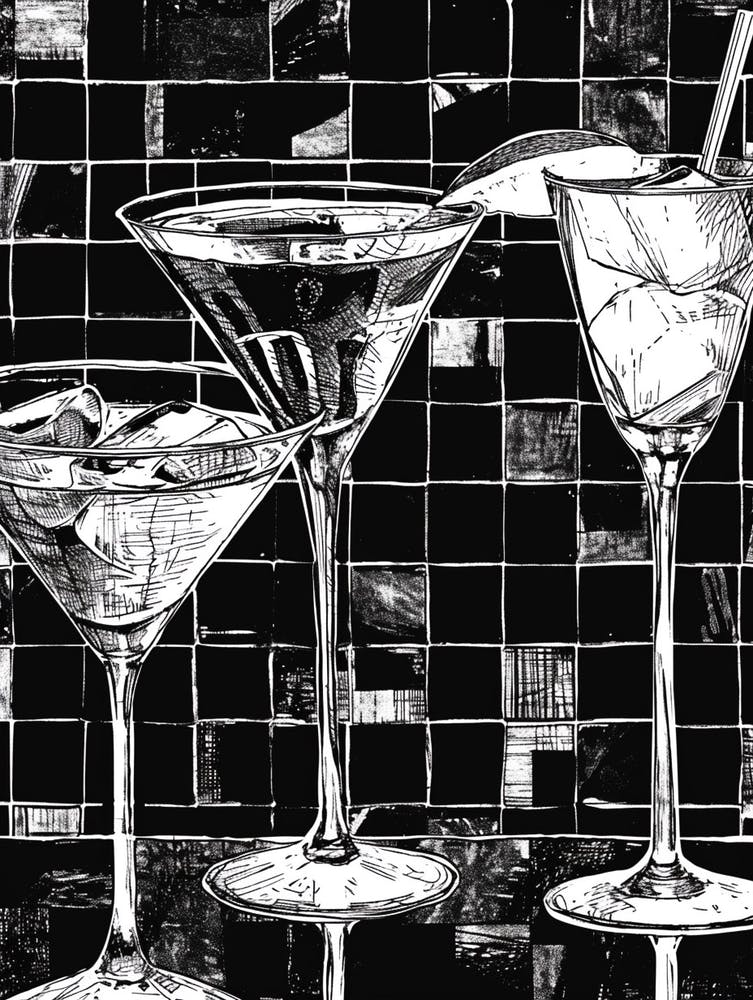 Geometric Sketch Of Cocktails In Martini Glasses