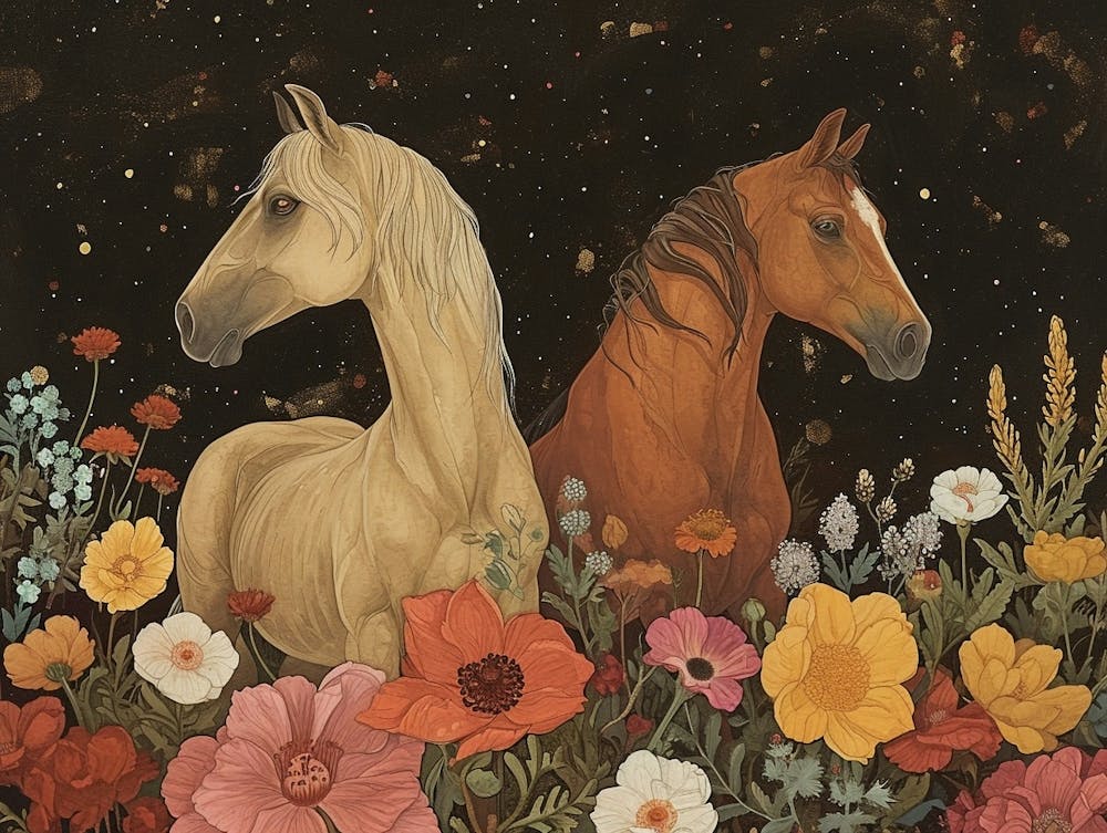 Floral Animal Illustration Horse 1