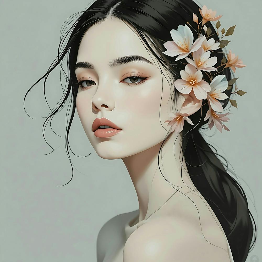 Chinese Girl With Flowers
