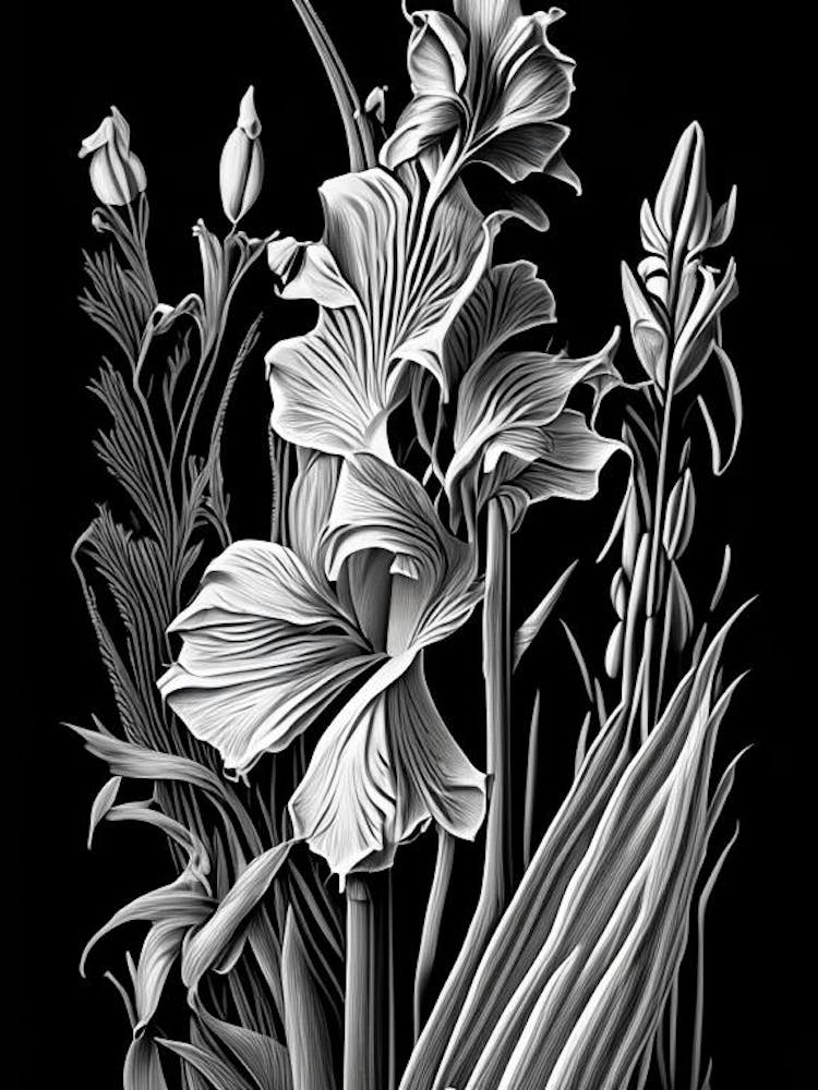 Gladiole Wildblume Linolschnitt