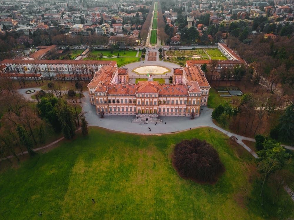 Villa Reale di Monza, Italia, Arte murale italiana, Poster italiano, Aerial Photography.