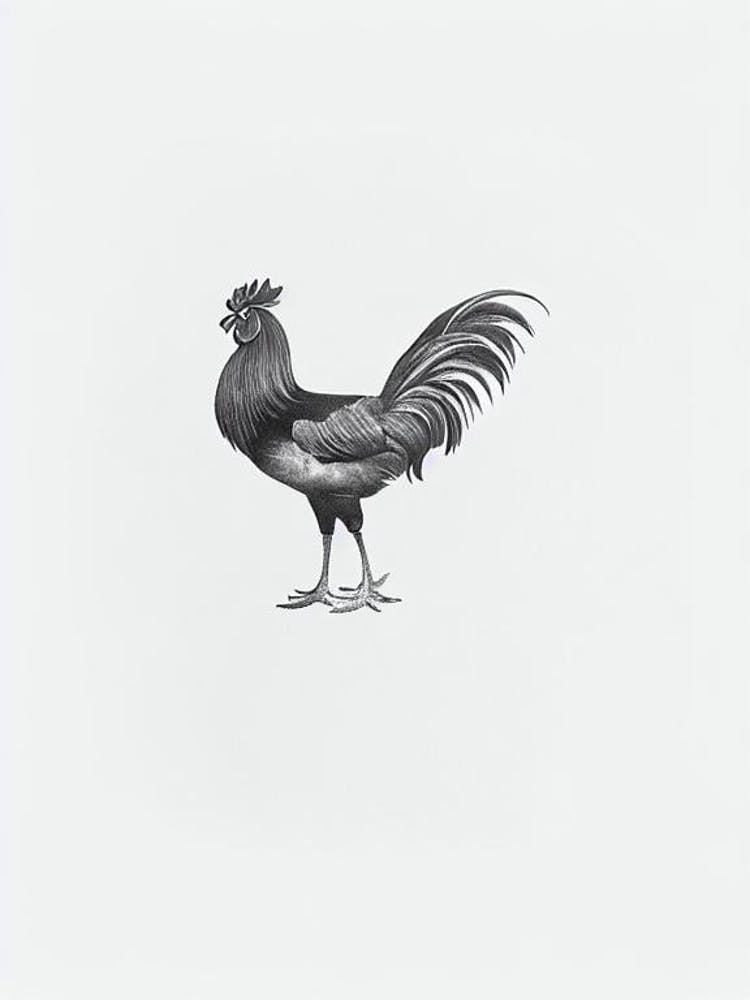 Rooster B&W Pencil Drawing 5 Bird