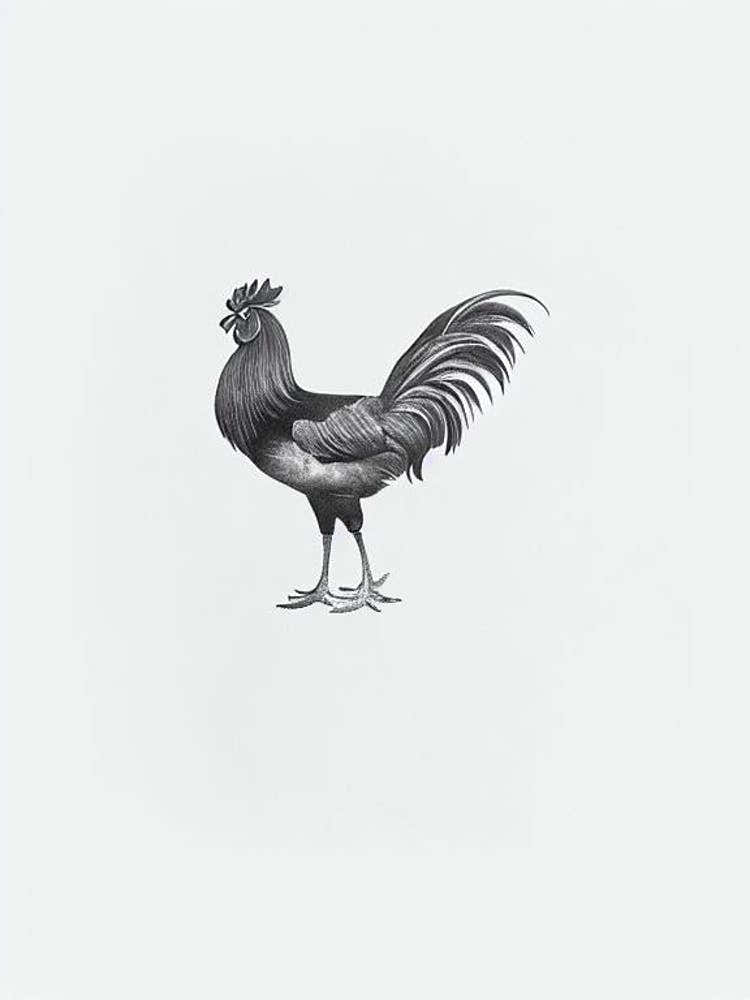 Rooster B&W Pencil Drawing 5 Bird