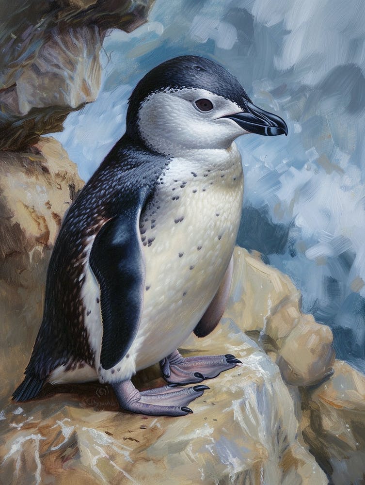 African Penguin Dunedin Taiaroa Head Oil Painting 2