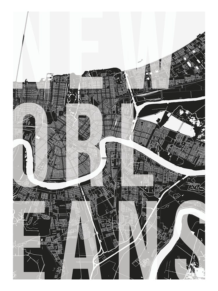 New Orleans Mono Street Map Text Overlay