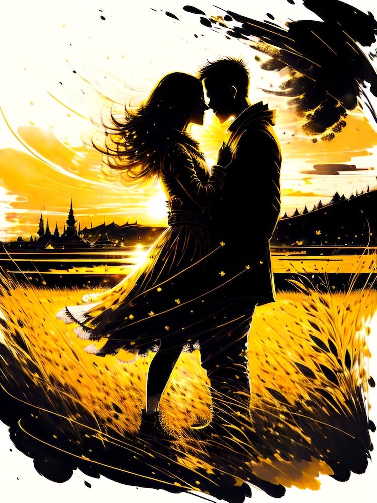 Couple Kissing At Sunset