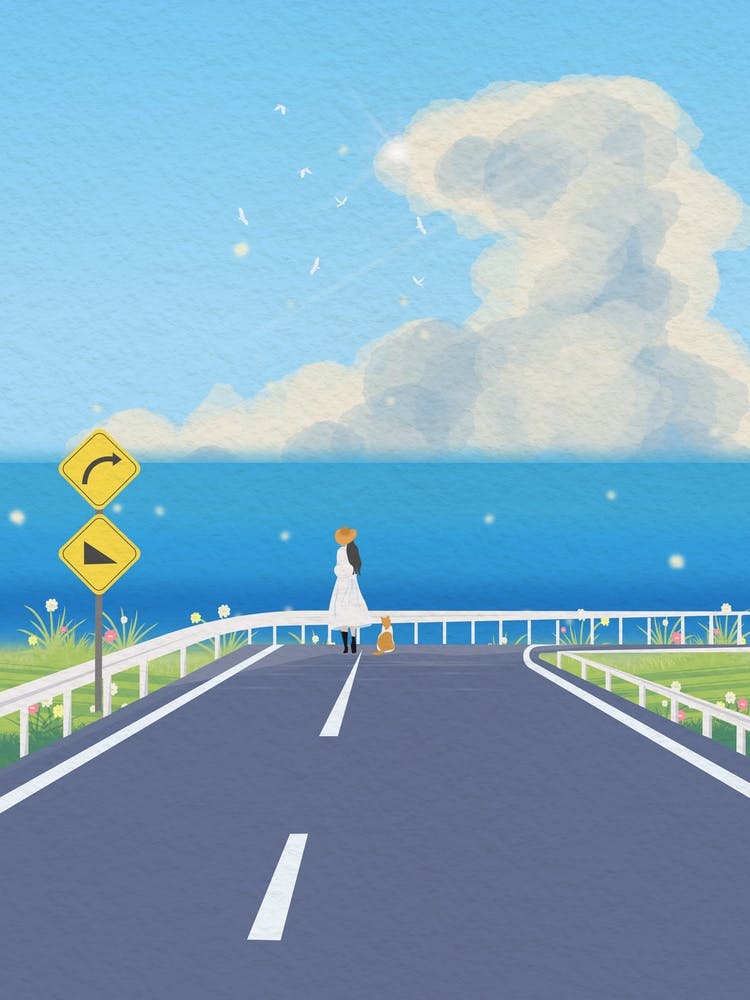 Minimal art illustration Road To The Sea