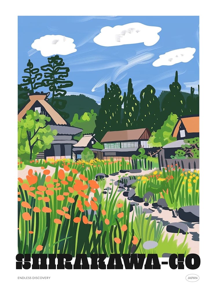 Shirakawa Go Japan 2 Colourful Travel Poster