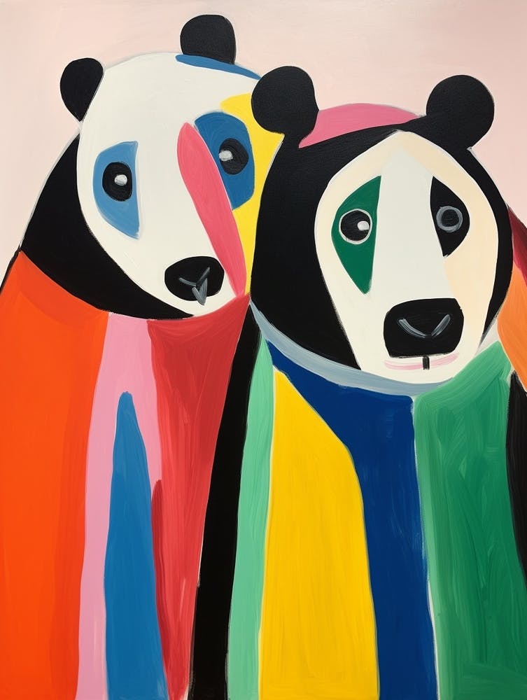 Farbenfrohe Kinder Tierkunst Riesenpanda 1