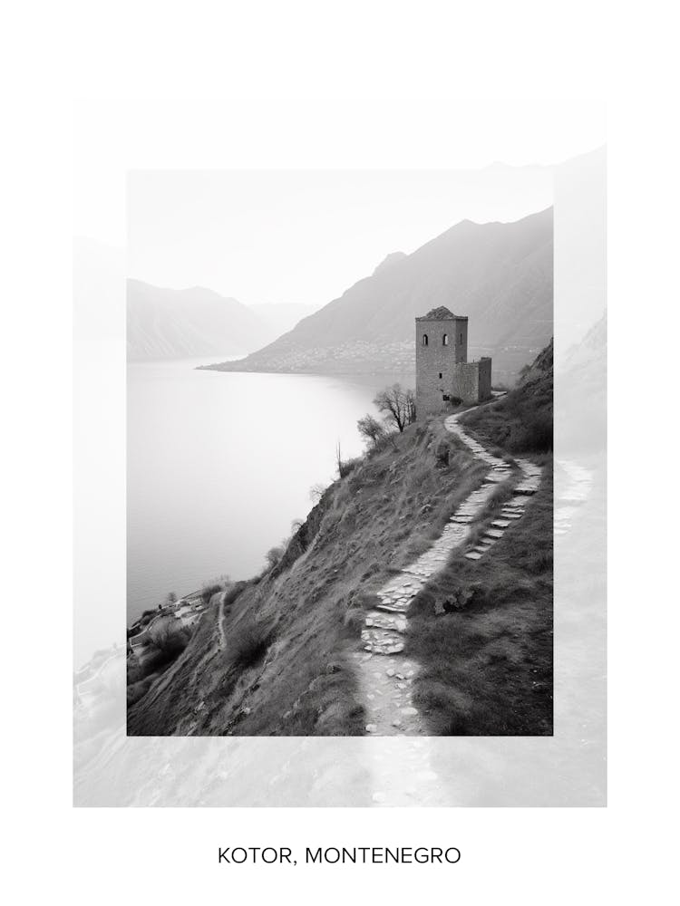 Poster Of Kotor, Montenegro, Black And White Old Photo 3