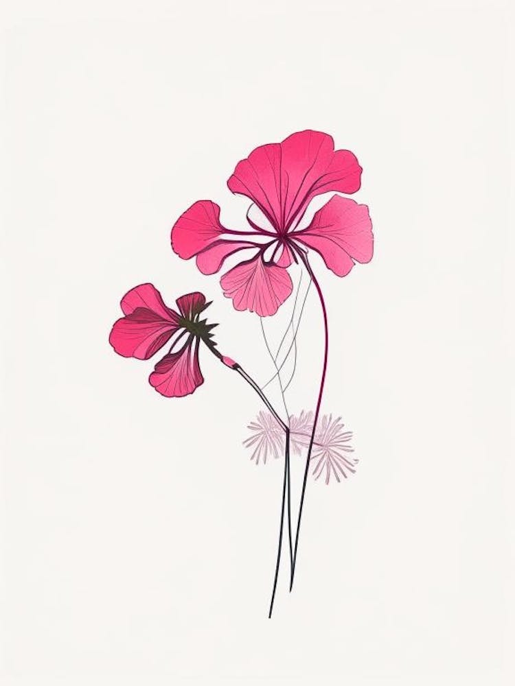 Geranien, minimalistische florale Linienzeichnung 2 Blüten