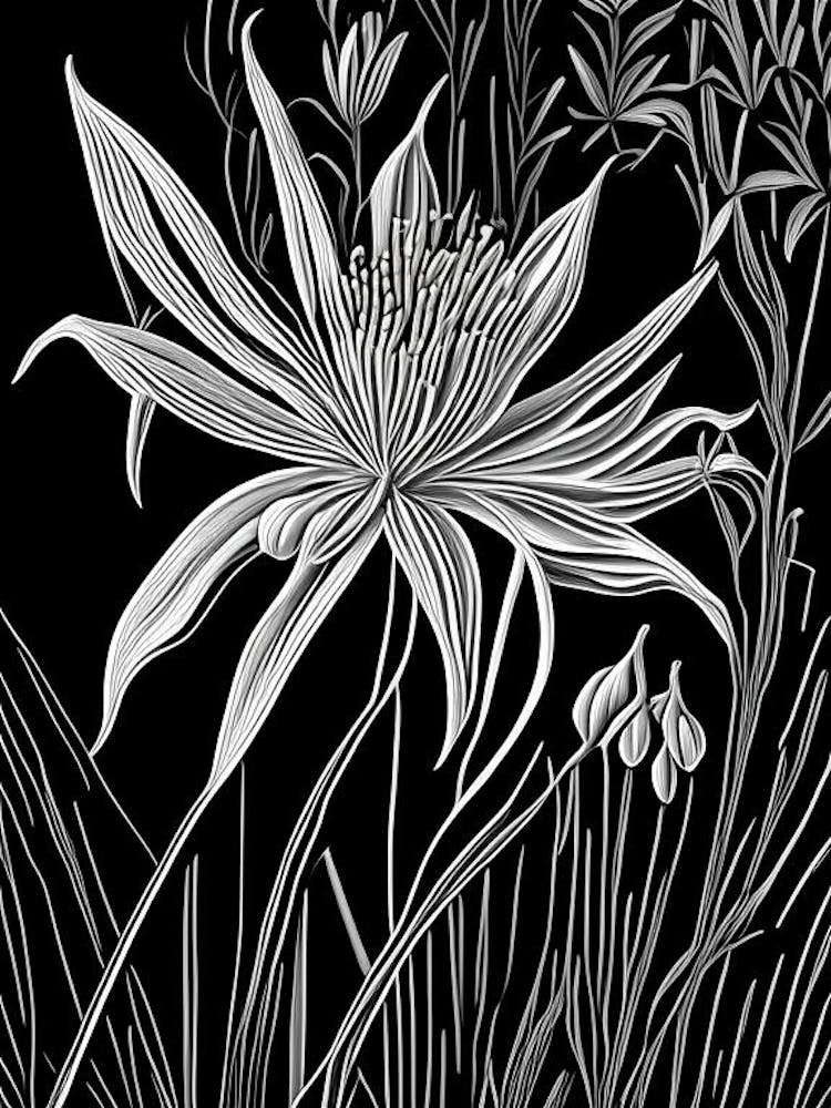 Spider Lily Wildflower Linocut 2
