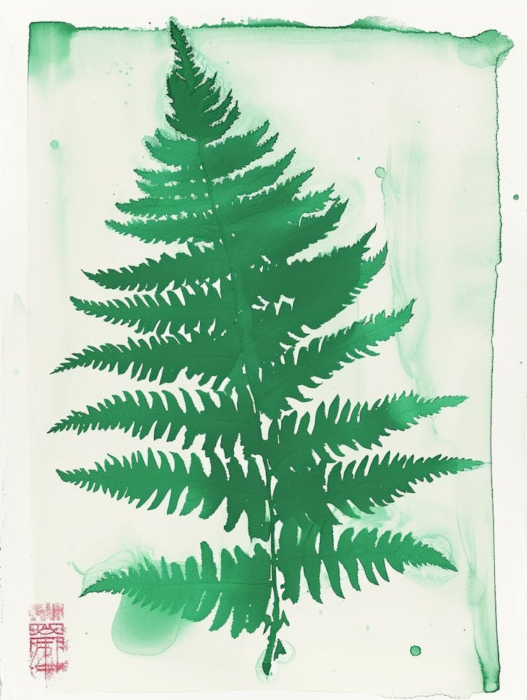 Green Ink Painting Of A Forked Fern 2