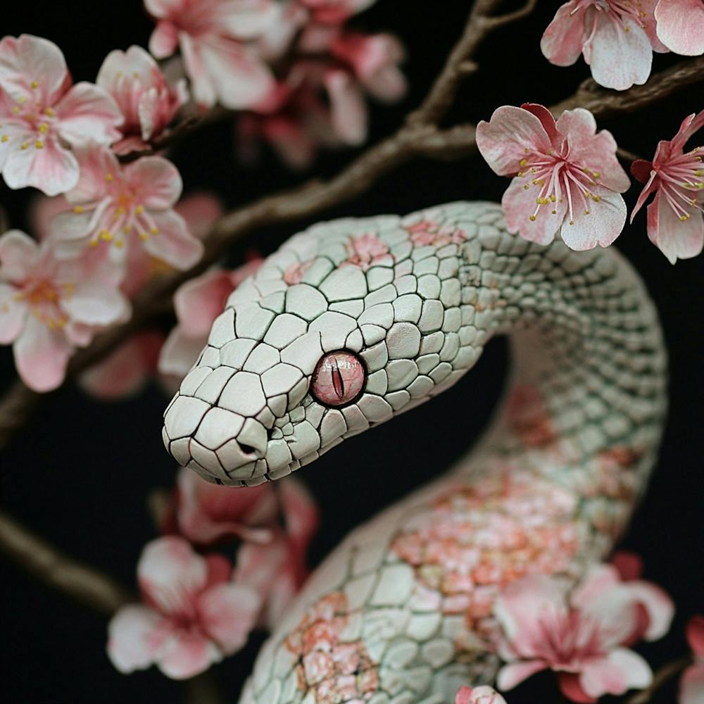 A Snake With Its Body Having An Imprint Of A Japanese Cherry Blossom Tree