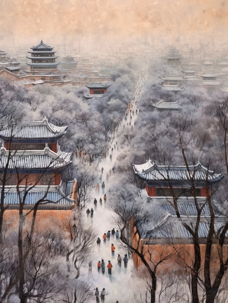 Winter City Park Painting Jingshan Park Beijing China 1