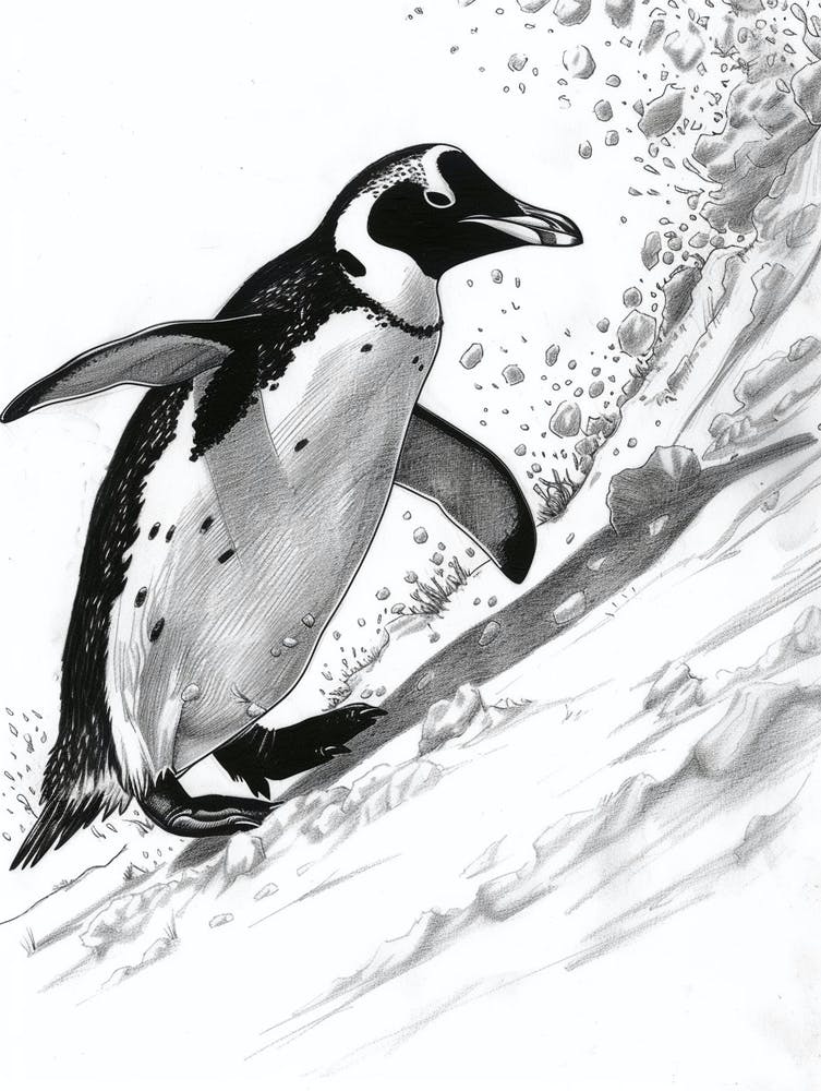 King Penguin Belly Sliding Down Snowy Slopes 3