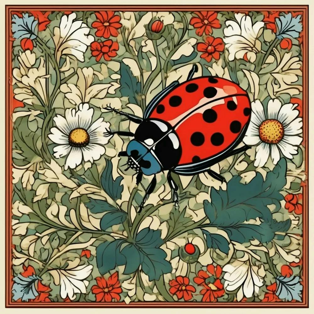 william morris insect Ladybug On Daisies