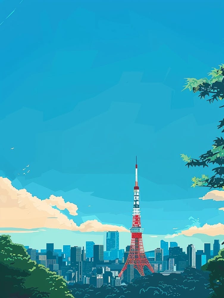Tokyo Tower 1 Colourful Illustration