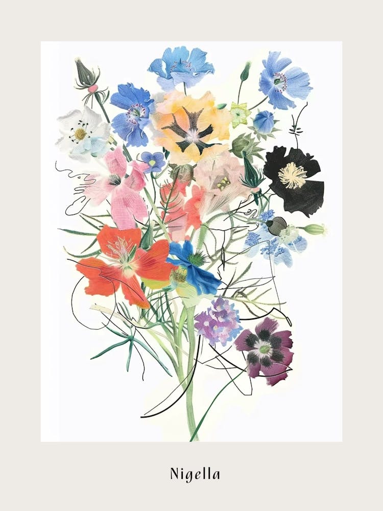 Nigella 3 Collage Flower Bouquet Poster