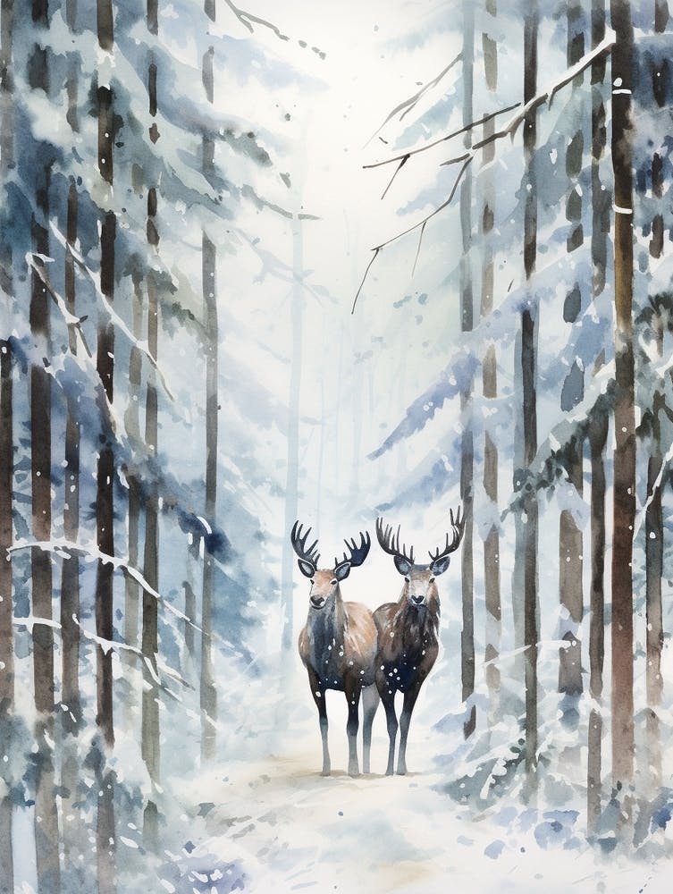 Winter Watercolour Moose 3