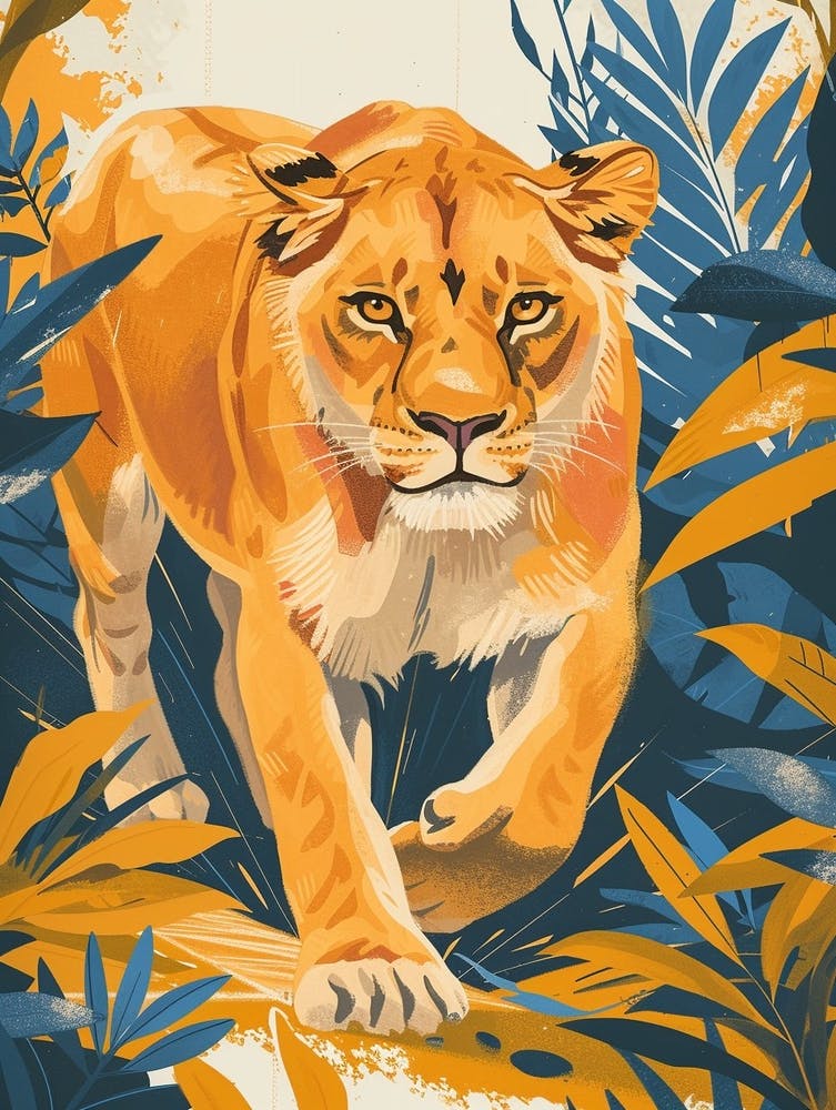 Lionne Africaine en Chasse Illustration 3