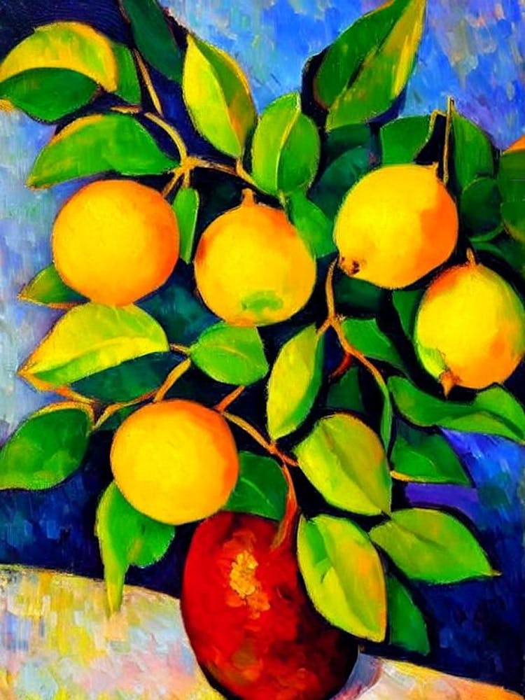 Lemon 1 Vibrant Matisse Inspired Painting Fruit