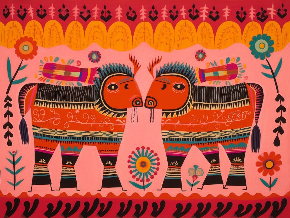 Bison 2 Volkskunst-Stil Tierillustration