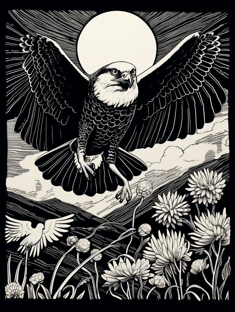 B&W Bird Linocut Osprey 3