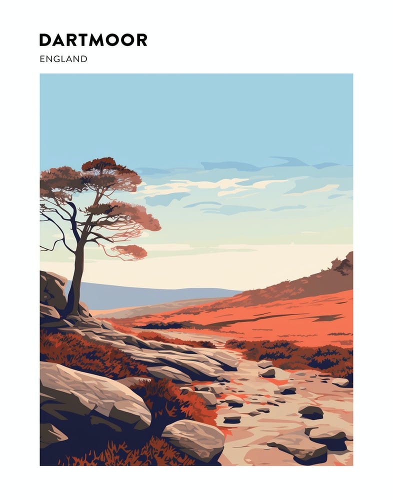 Dartmoor National Park England 4 Hiking Trail Landscape Poster